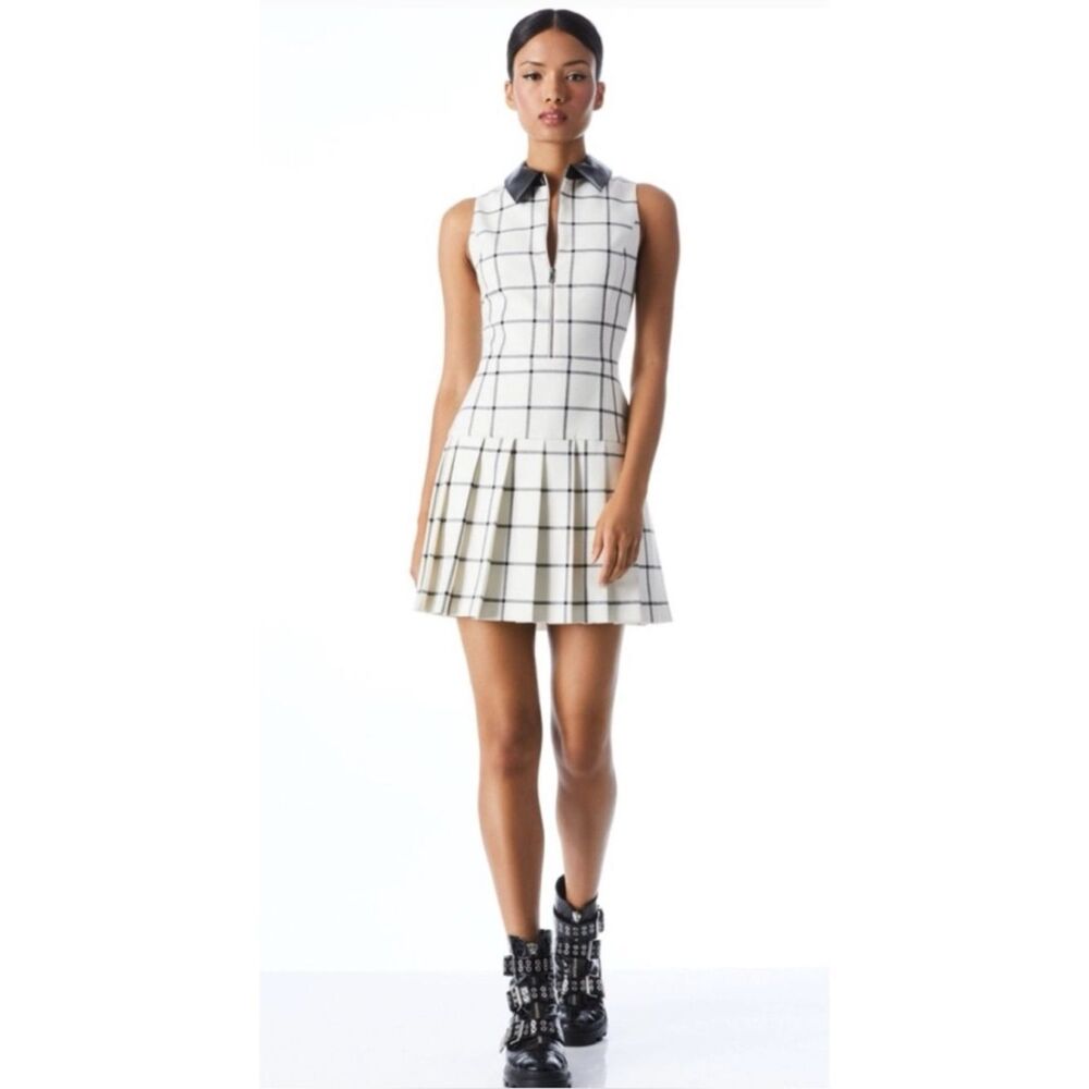 ALICE + OLIVIA Ellis Pleated Plaid Mini Zip Front Dress Size 8